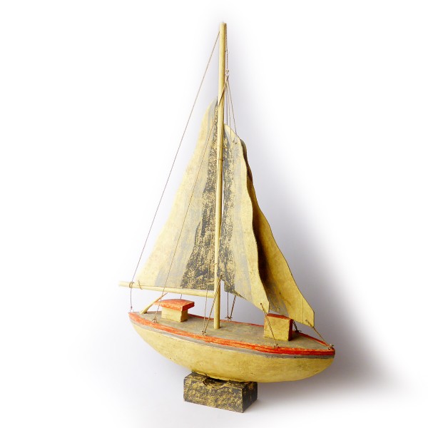 Segelschiff mit Holzsegeln Beige/ Orange, Höhe ca. 78 cm