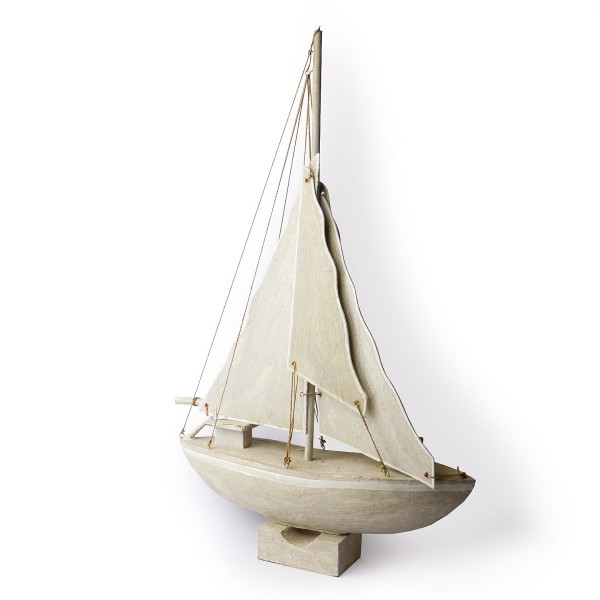 Segelschiff mit Holzsegeln Weiß/ Weiß, Höhe ca. 78 cm
